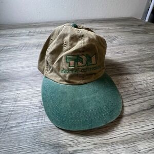 Adams Baseball Cap Mens Khaki Green TDM Electrical Leather Strapback Hat Vintage